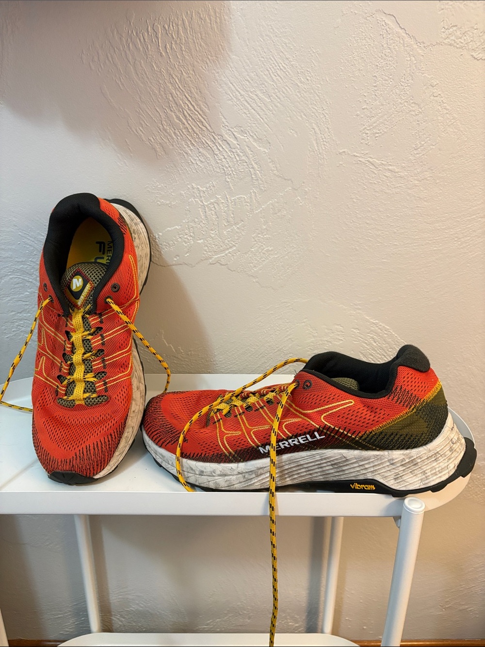 Merrell Men's Red-Orange Trail Running Shoes with Yellow Accents